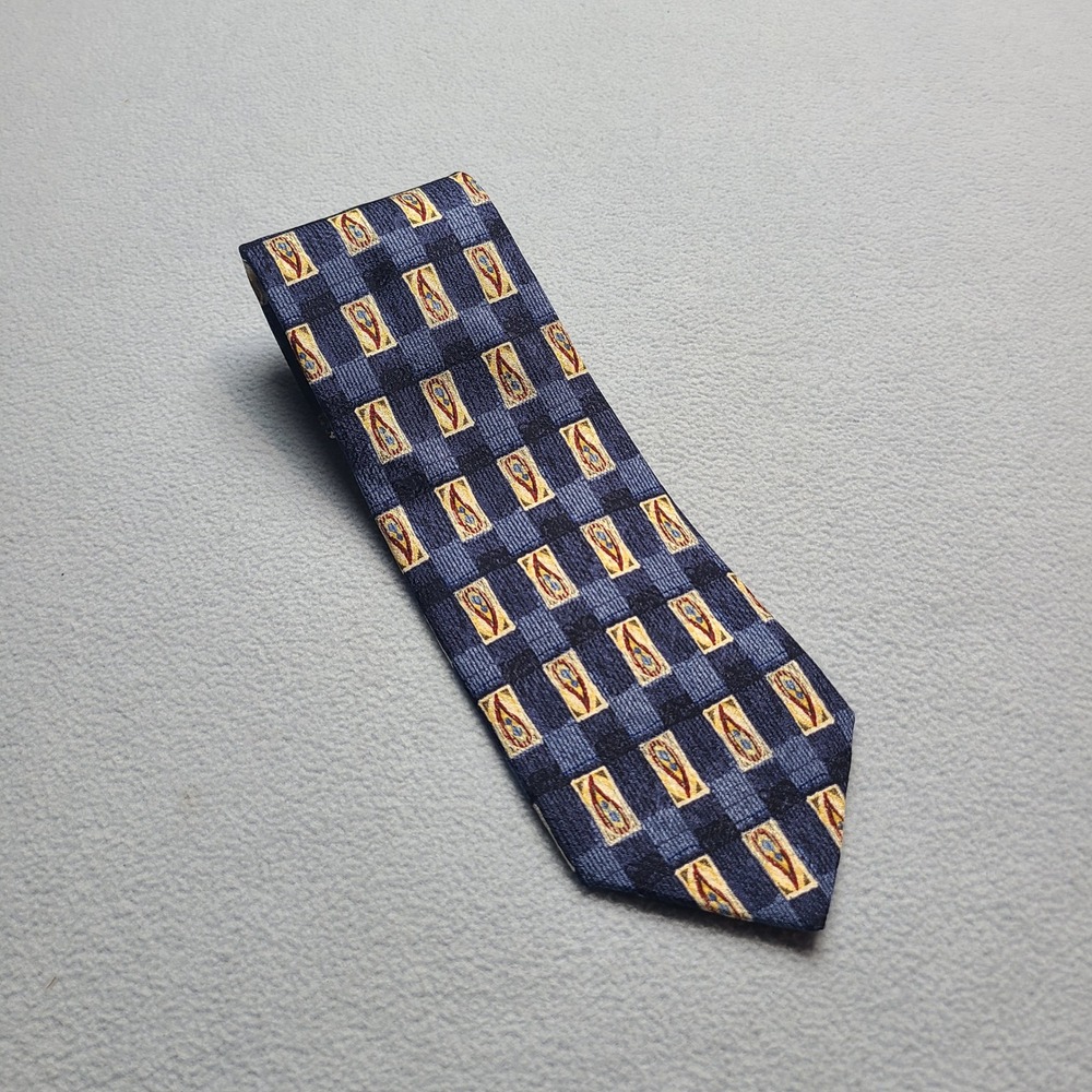 Club Room Silk Tie Mens OS Blue Excellent Woven Geometric Paisley Hand Finished